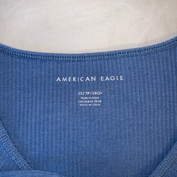 American Eagle Blue Lace-Up Ribbed Top - Picture 3 of 3